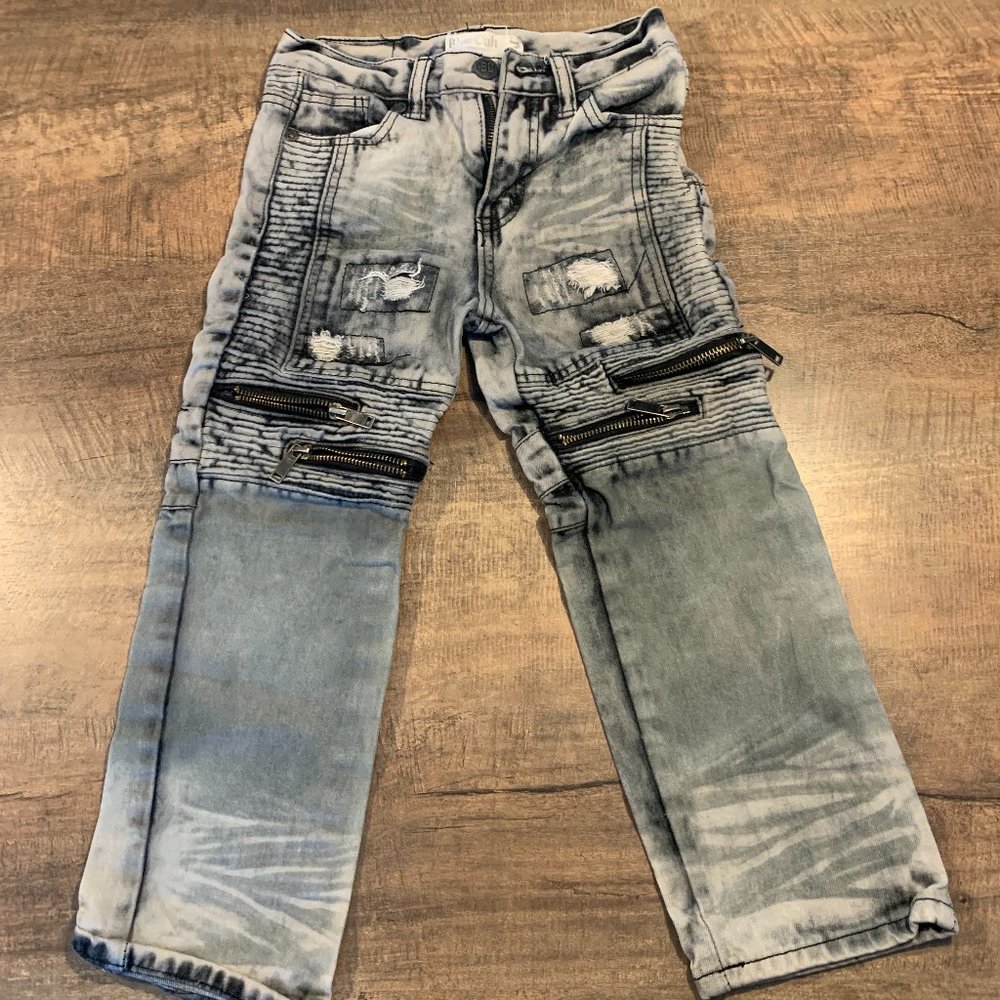 Vintage Blue Cult Acid Washed Distressed Multi Zip Denim Jeans Size 6